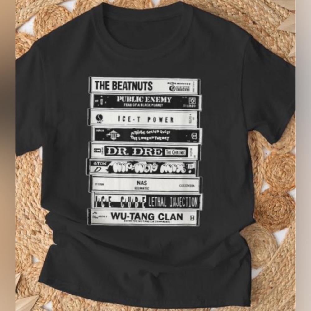 Hip-Hop Casette Tap Old School Rap Black Graphic Tee. Sz L